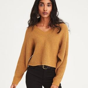 American Eagle Outfitters Mustard Chenille Cropped Knitted Sweater